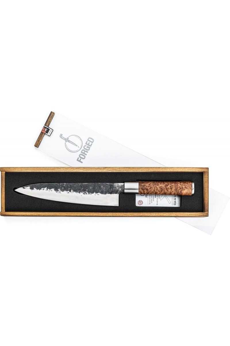 Forged VG10 Koksmes 20cm met luxe heft van wortelhout in mooie geschenkverpakking