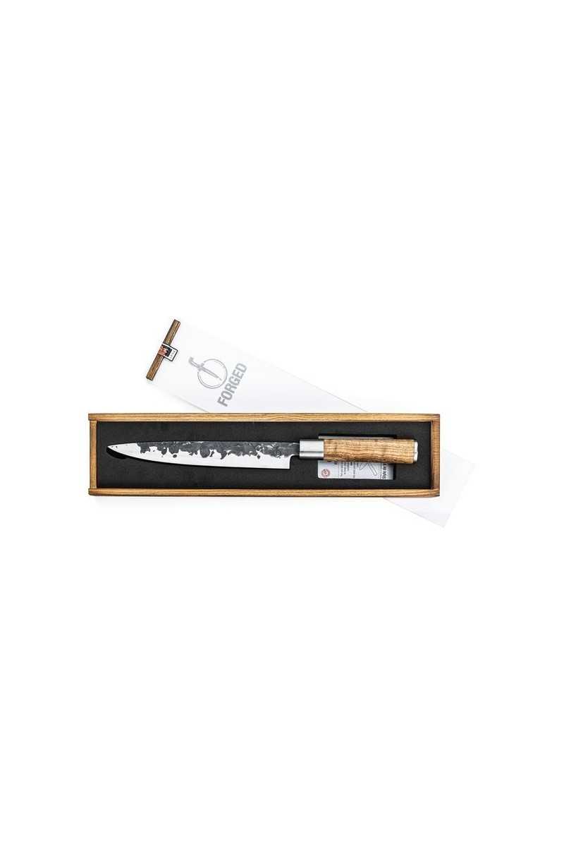 Forged VG10 Vleesmes 20cm met luxe wortelhouten heft in mooie houten geschenkverpakking