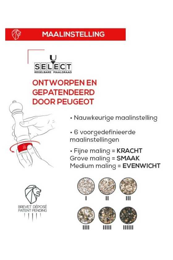 Peugeot Paris Chef u'Select 22cm Pepermolen RVS Inox