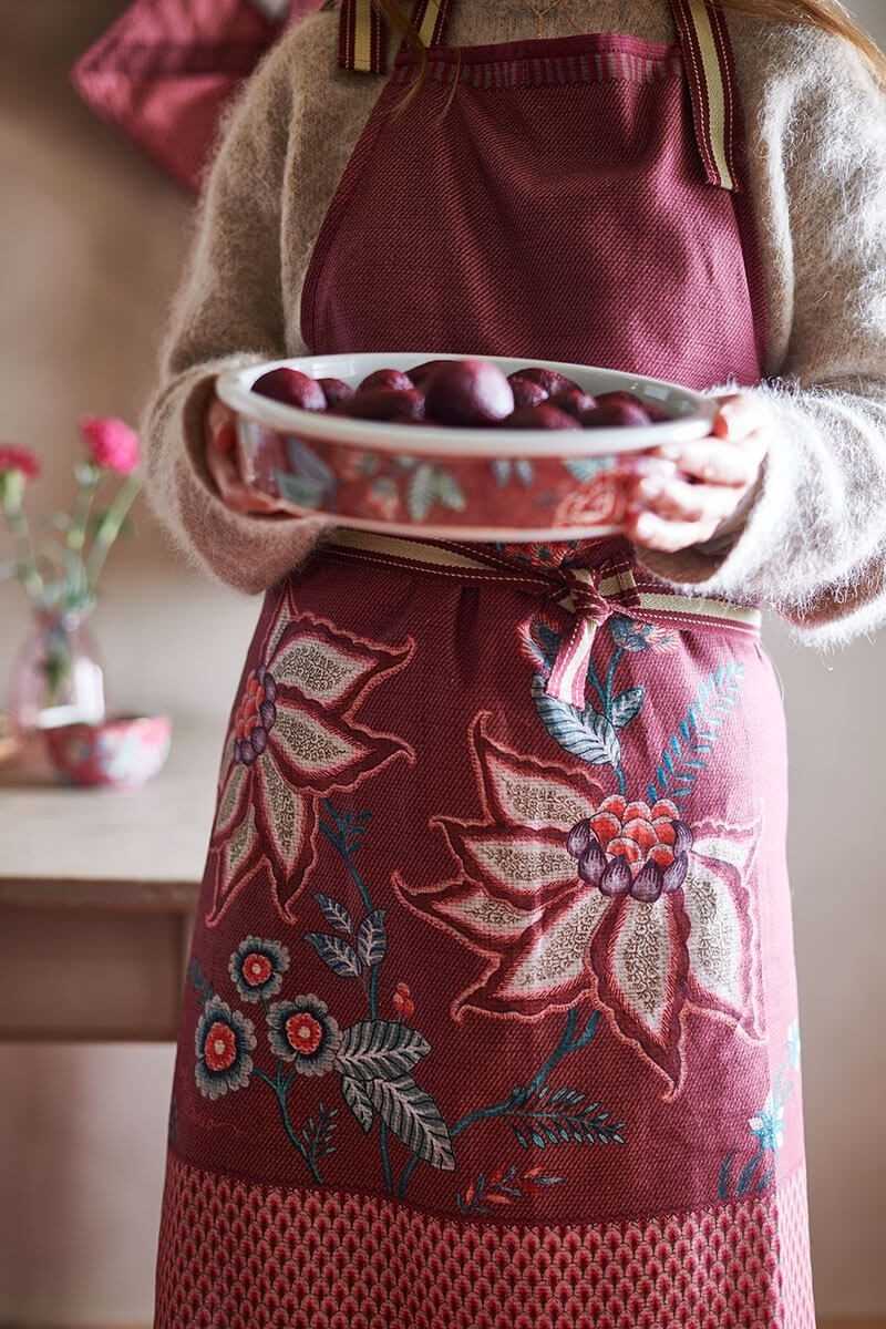 Pip Studio Flower Festival Keukenschort Donkerroze