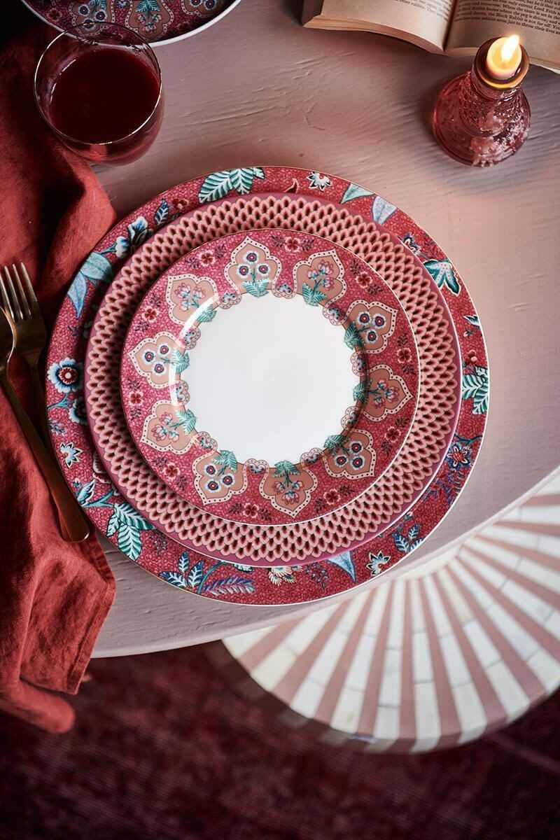 Pip Studio plate flower festival deco dark pink