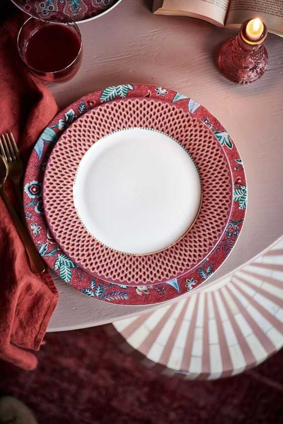 Pip Studio plate flower festival scallop dark pink