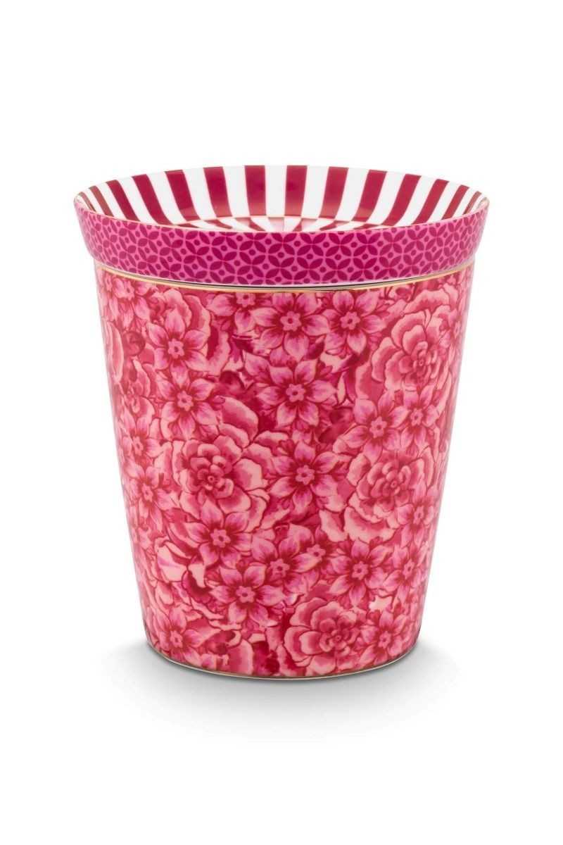 Pip Studio Royal Flower Mok Bloemen & Theetip Donkerroze set 2-delig Pip Studio Royal Flower Mok Bloemen & Theetip Donkerroze set 2-delig