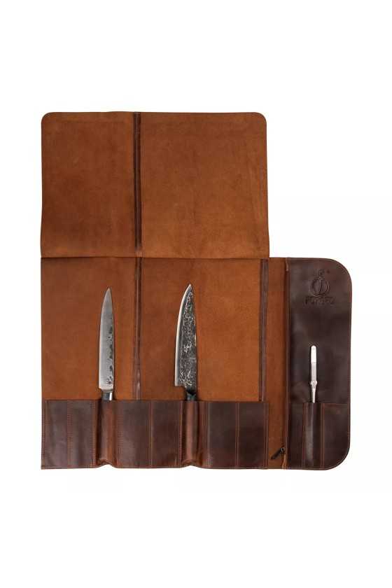 Stylish knife trolley made of pull-up cowhide leather - space 8 knives