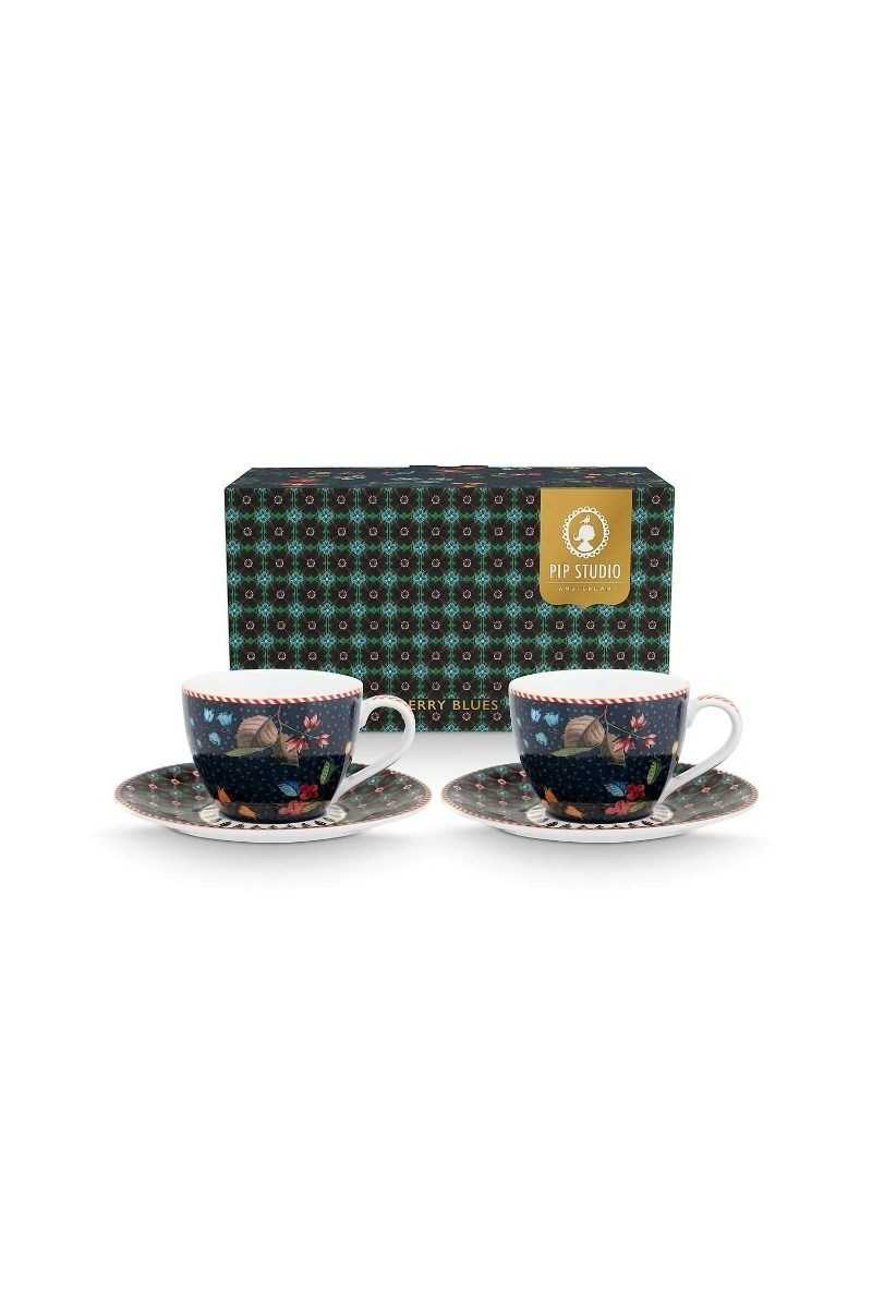 Pip Studio Set of 2 Espresso Cup & Saucer Berry Blues Pip Studio Set of 2 Espresso Cup & Saucer Berry Blues