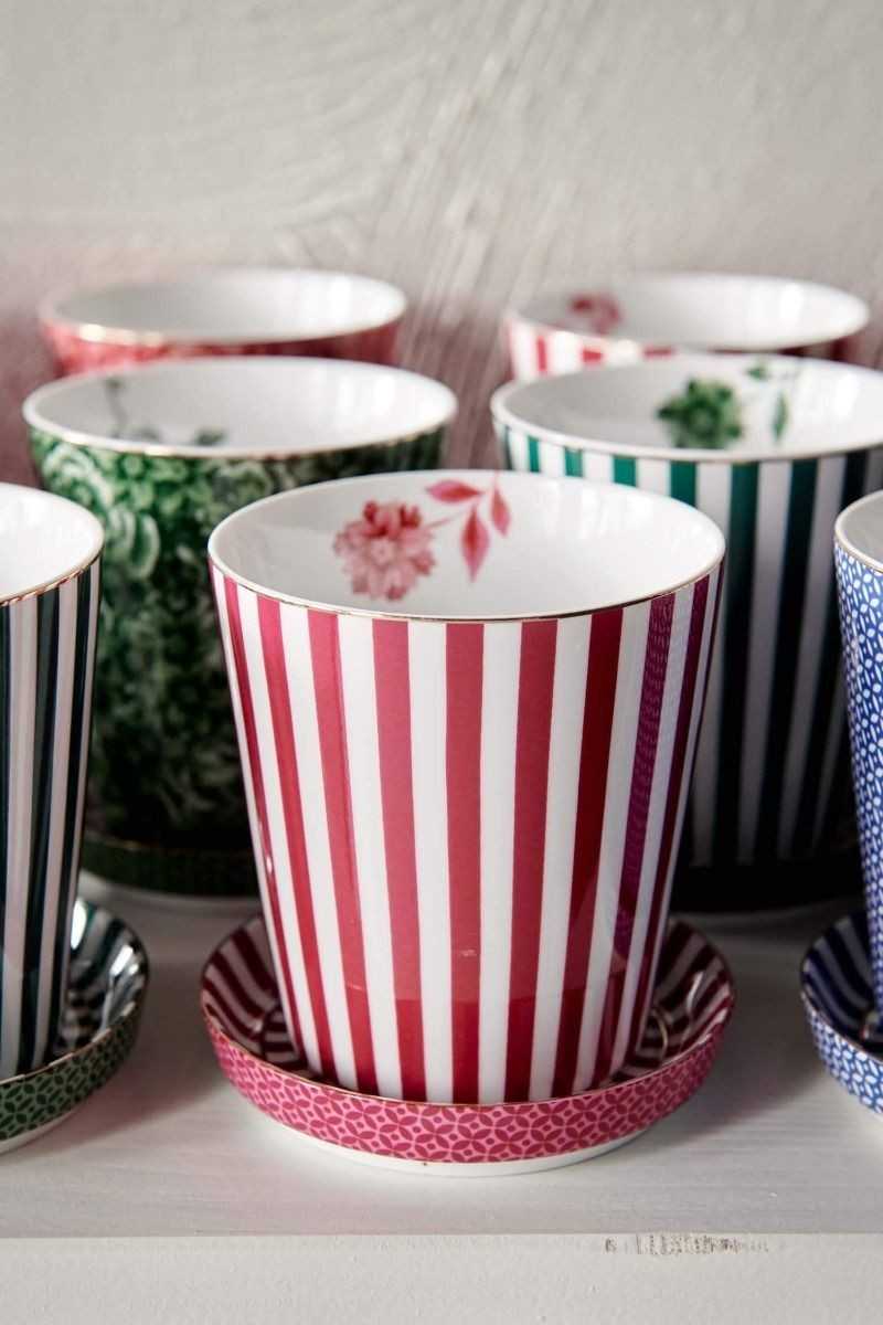 Pip Studio Royal Stripes Mug & Tea Tip Dark Pink 2-piece Set
