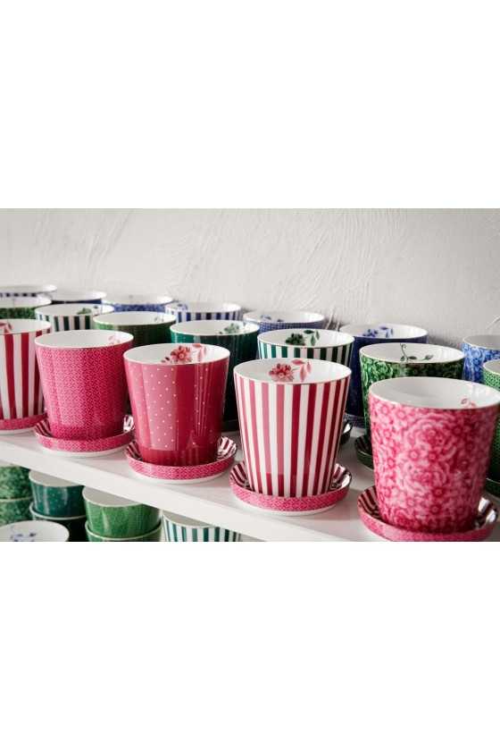 Pip Studio Royal Stripes Mok Tegels & Theetip Donker Roze set 2-delig