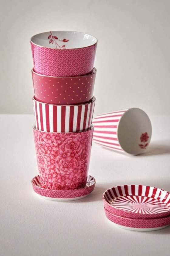 Pip Studio Royal Stripes Mug Tiles & Dark Pink Teatip 2-piece set