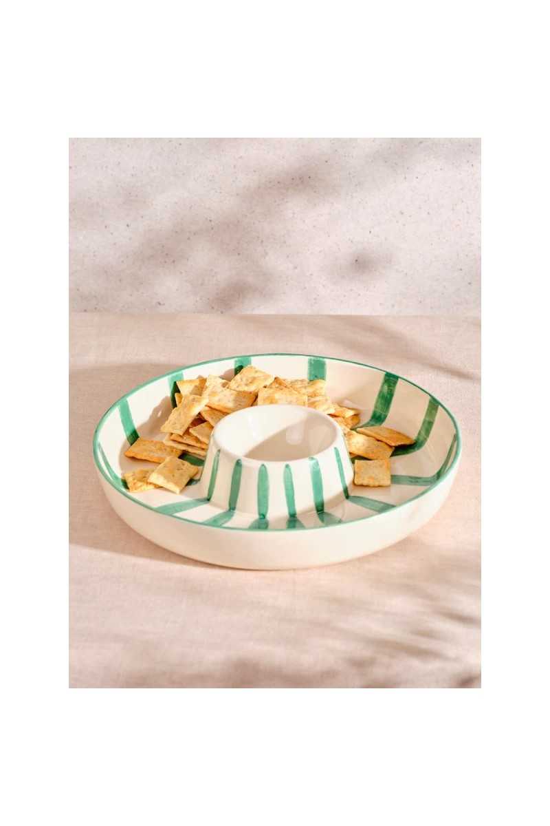 Nine Sam Chip & Dip Bowl Green Stripes