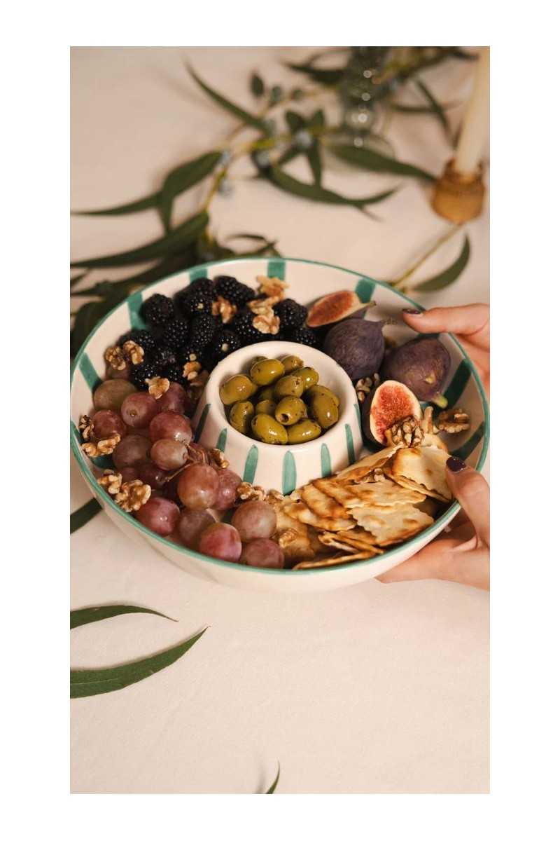 Nine Sam Chip & Dip Bowl Green Stripes
