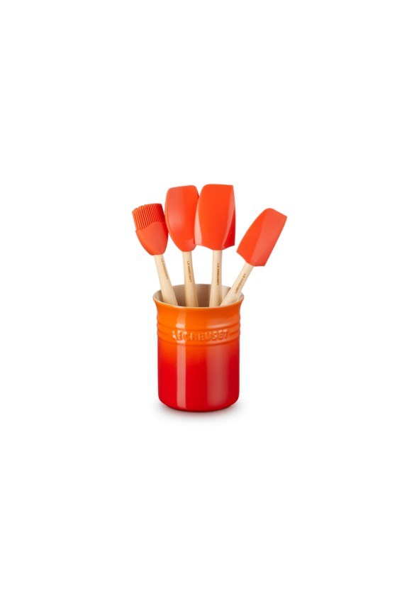 Le Creuset Geschenkset met Spatelpot + 4 Premium Spatels Oranjerood