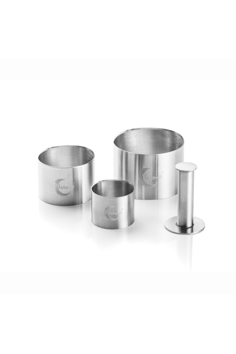 Plate-it Garnish Rings ROUND with pusher 4-piece set Plate-it Garnish Rings ROUND with pusher 4-piece set