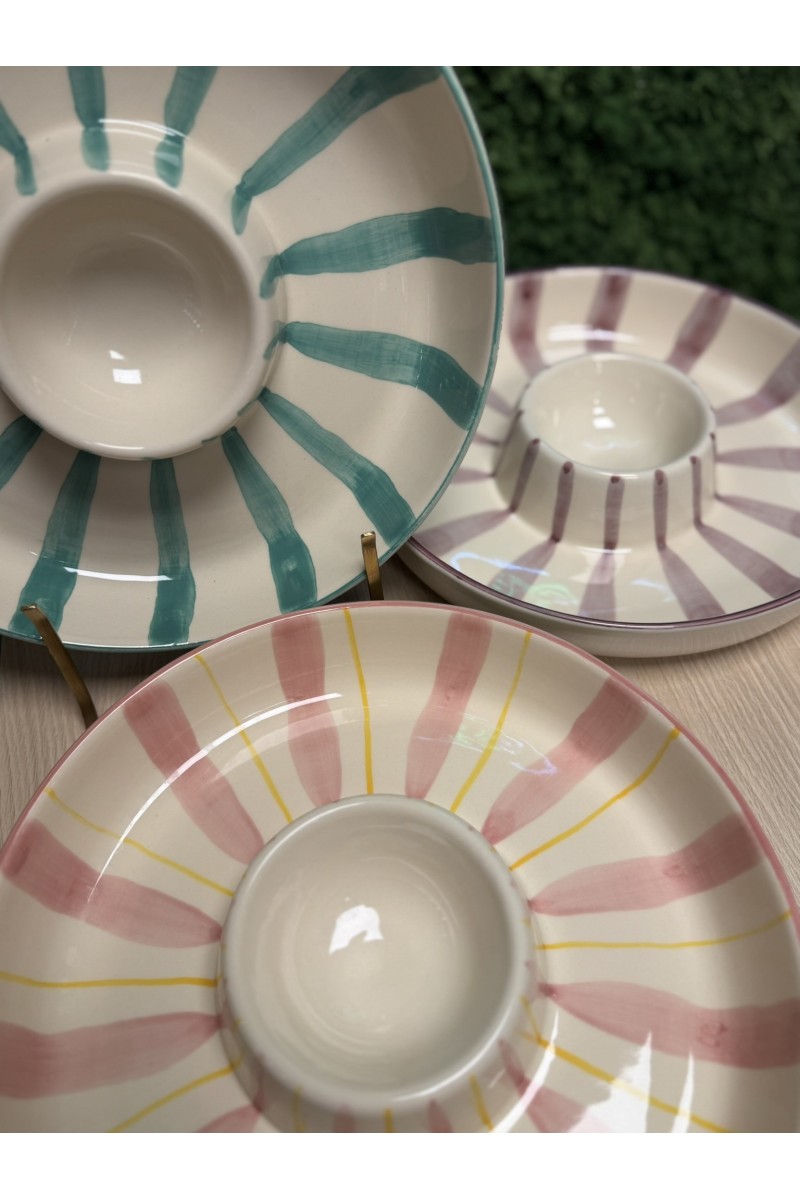 Nine Sam Chip & Dip Bowl Green Stripes