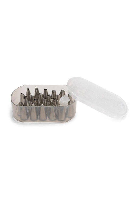 Patisse set of stainless steel piping nozzles with adapter, 27 pieces.