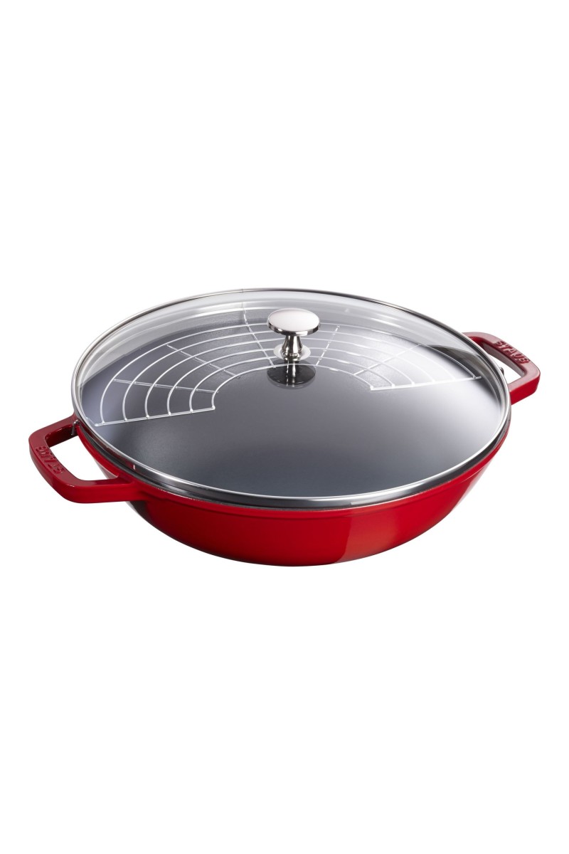 Staub Wok met glazen deksel 30 cm, Kersenrood