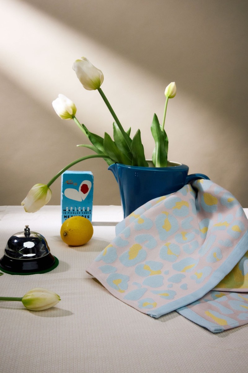 Dish gift set leopard 2 pastel blue / light yellow