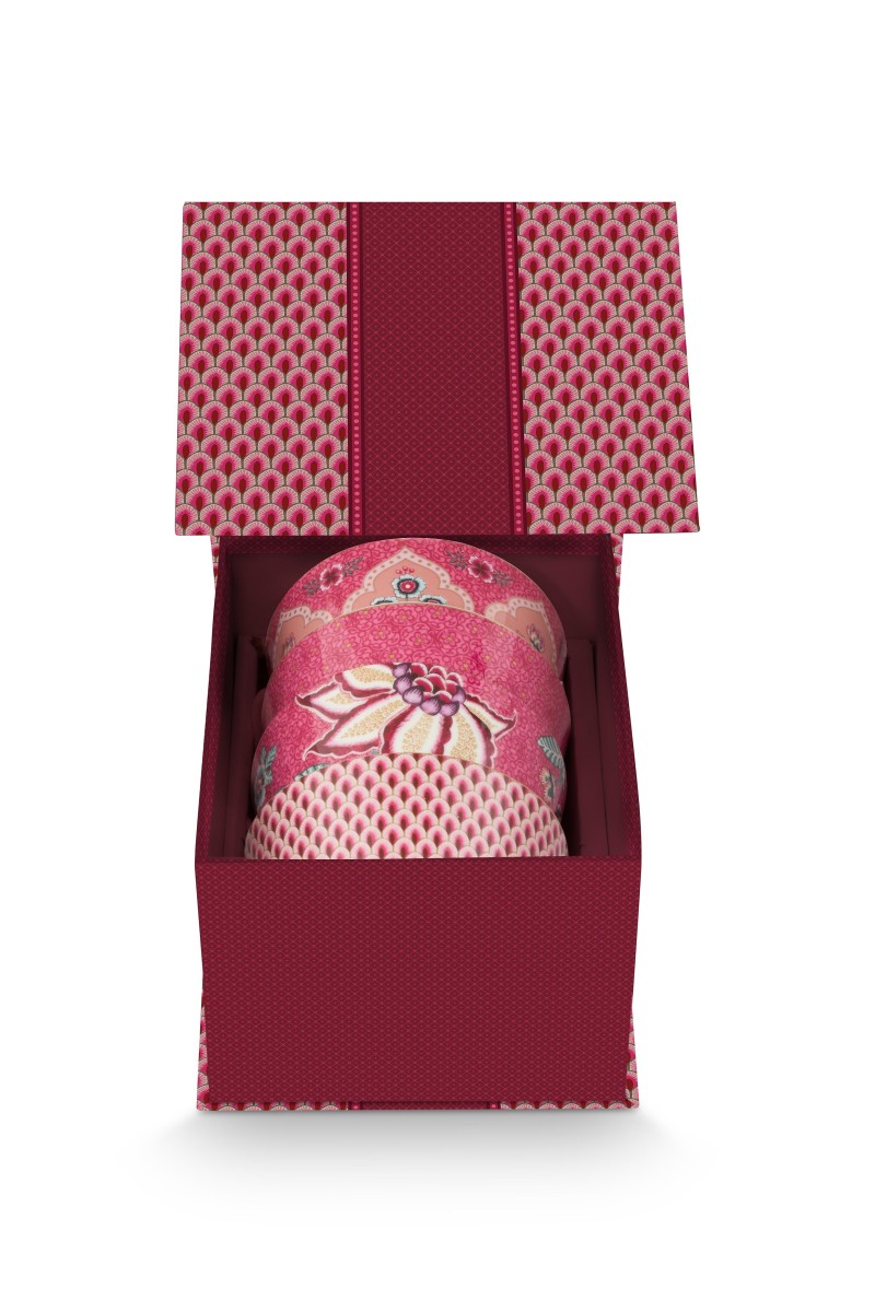 Gift Set Bowls Oriental Flower Festival Dark Pink 12cm