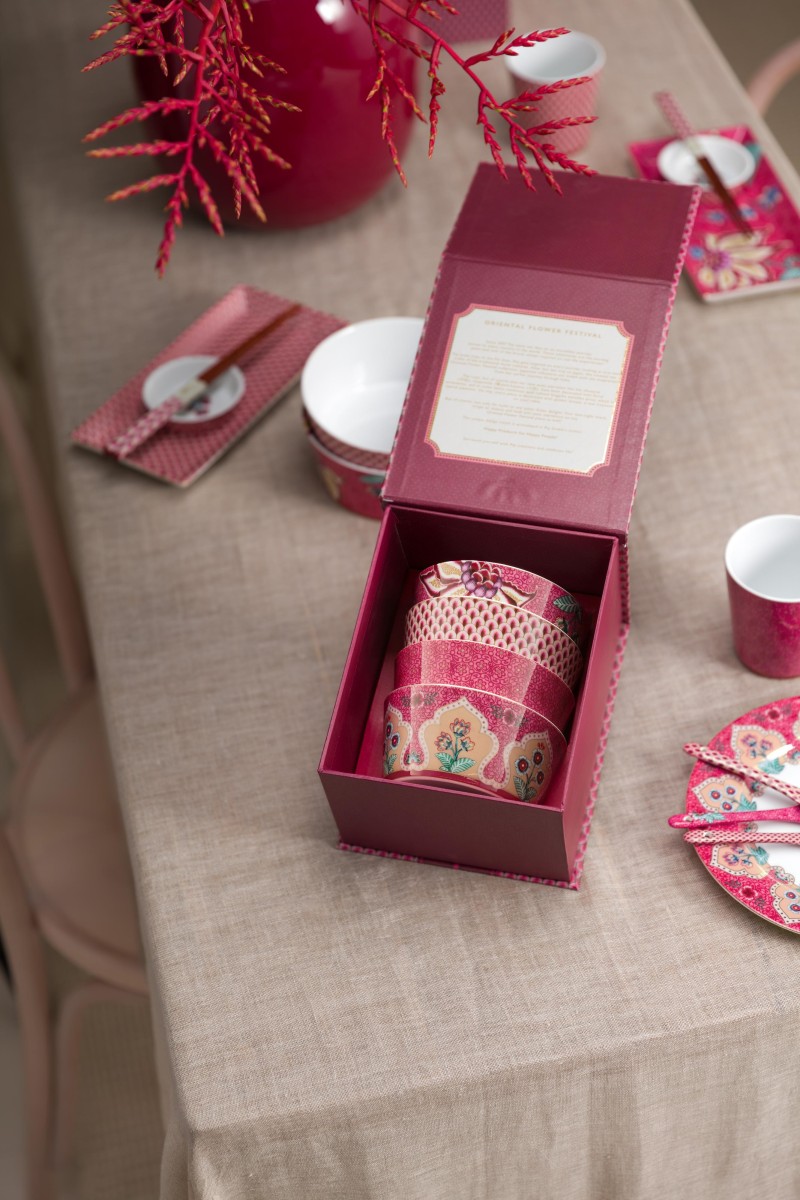 Gift Set Bowls Oriental Flower Festival Dark Pink 12cm
