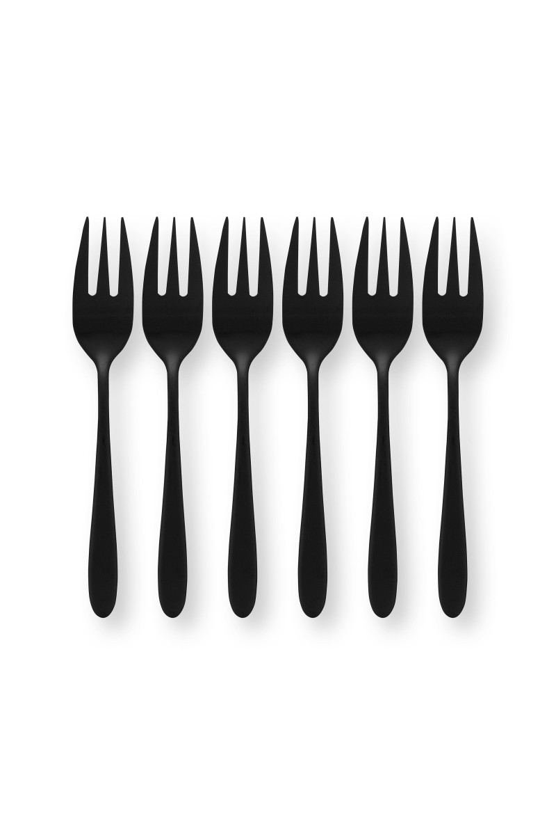 vtwonen Gebaksvorkjes set van 6 mat zwart