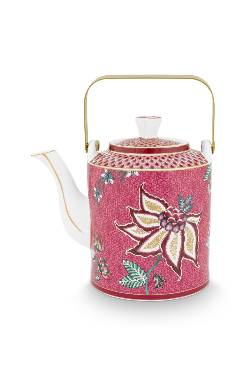 Pip Studio Oriental flower festival donkerroze theepot 1 liter Pip Studio Oriental flower festival donkerroze theepot 1 liter