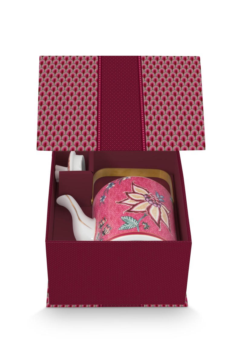 Pip Studio Oriental Flower Festival Dark Pink Teapot 1000ML