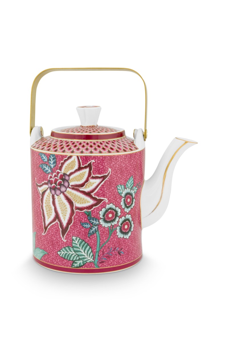 Pip Studio Oriental flower festival donkerroze theepot 1 liter