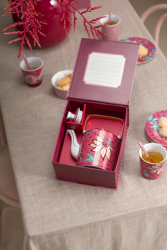 Pip Studio Oriental flower festival donkerroze theepot 1 liter
