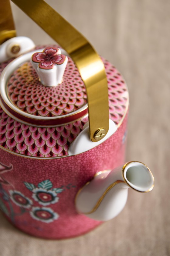 Pip Studio Oriental flower festival donkerroze theepot 1 liter