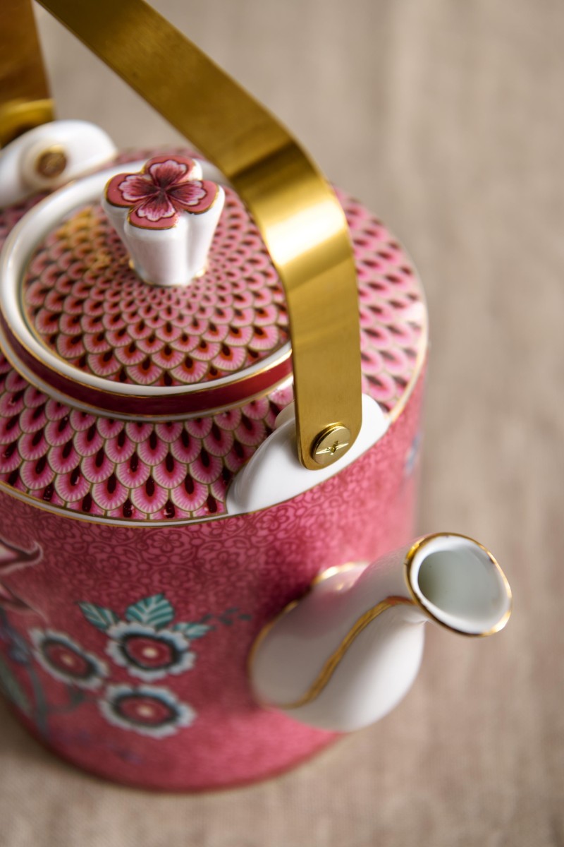 Pip Studio Oriental flower festival donkerroze theepot 1 liter