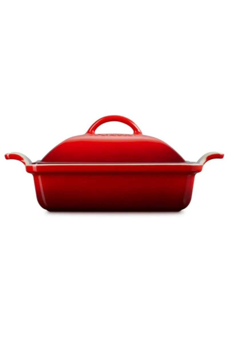 Le Creuset Heritage Ovenschaal met Deksel Vierkant, 23cm kersenrood