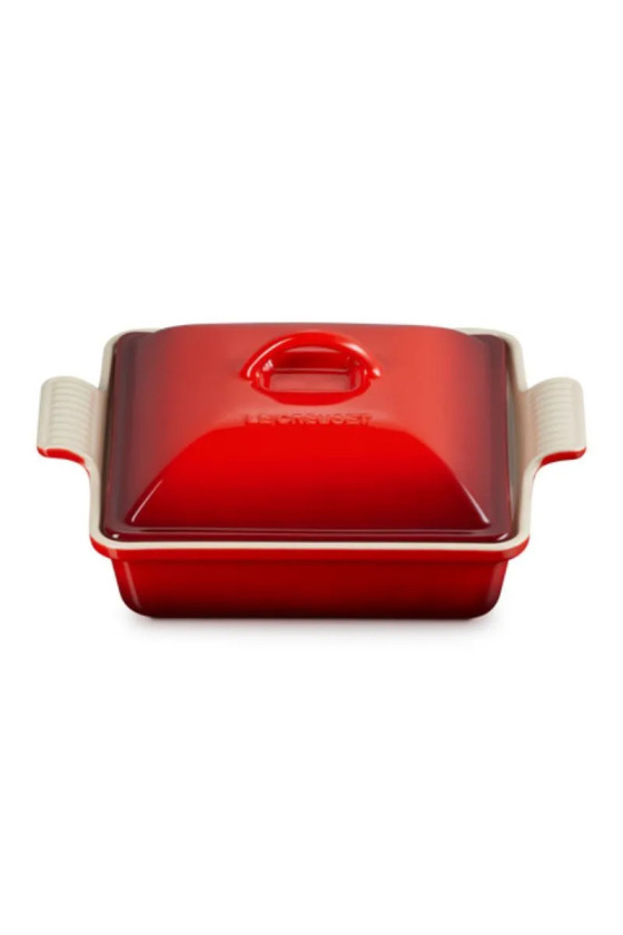 Le Creuset Heritage Ovenschaal met Deksel Vierkant, 23cm kersenrood