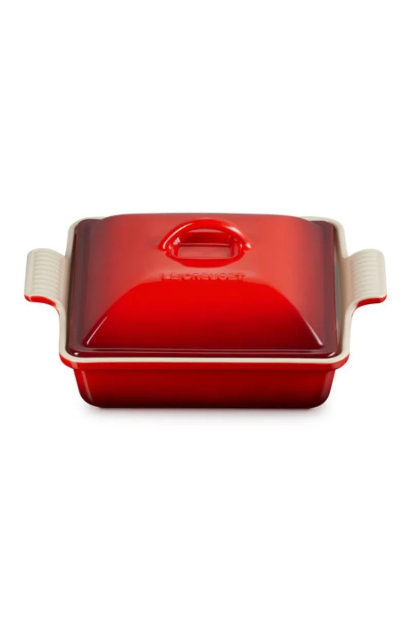 Le Creuset Heritage Ovenschaal met Deksel Vierkant, 23cm kersenrood