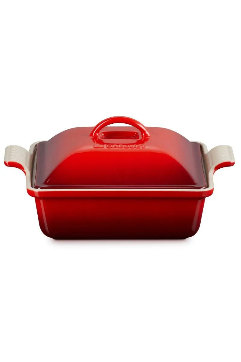 Le Creuset Heritage Ovenschaal met Deksel Vierkant, 23cm kersenrood
