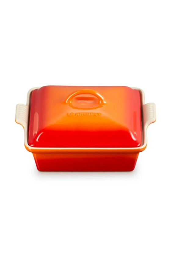 Le Creuset Heritage Ovenschaal met Deksel Vierkant, 23cm Oranjerood