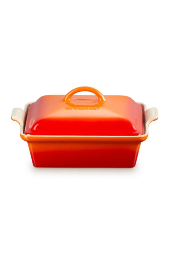 Le Creuset Heritage Ovenschaal met Deksel Vierkant, 23cm Oranjerood
