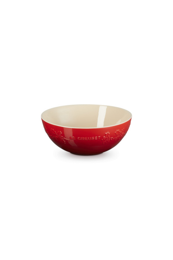 Le Creuset Serveerbowl Holly Collection Kersenrood 25cm