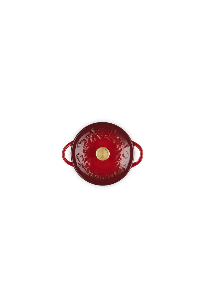 Le Creuset Mini Braaf/Stoofpannetje Holly Collection Kersenrood 10cm