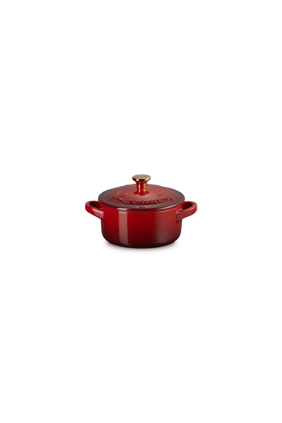 Le Creuset Mini Braaf/Stoofpannetje Holly Collection Kersenrood 10cm