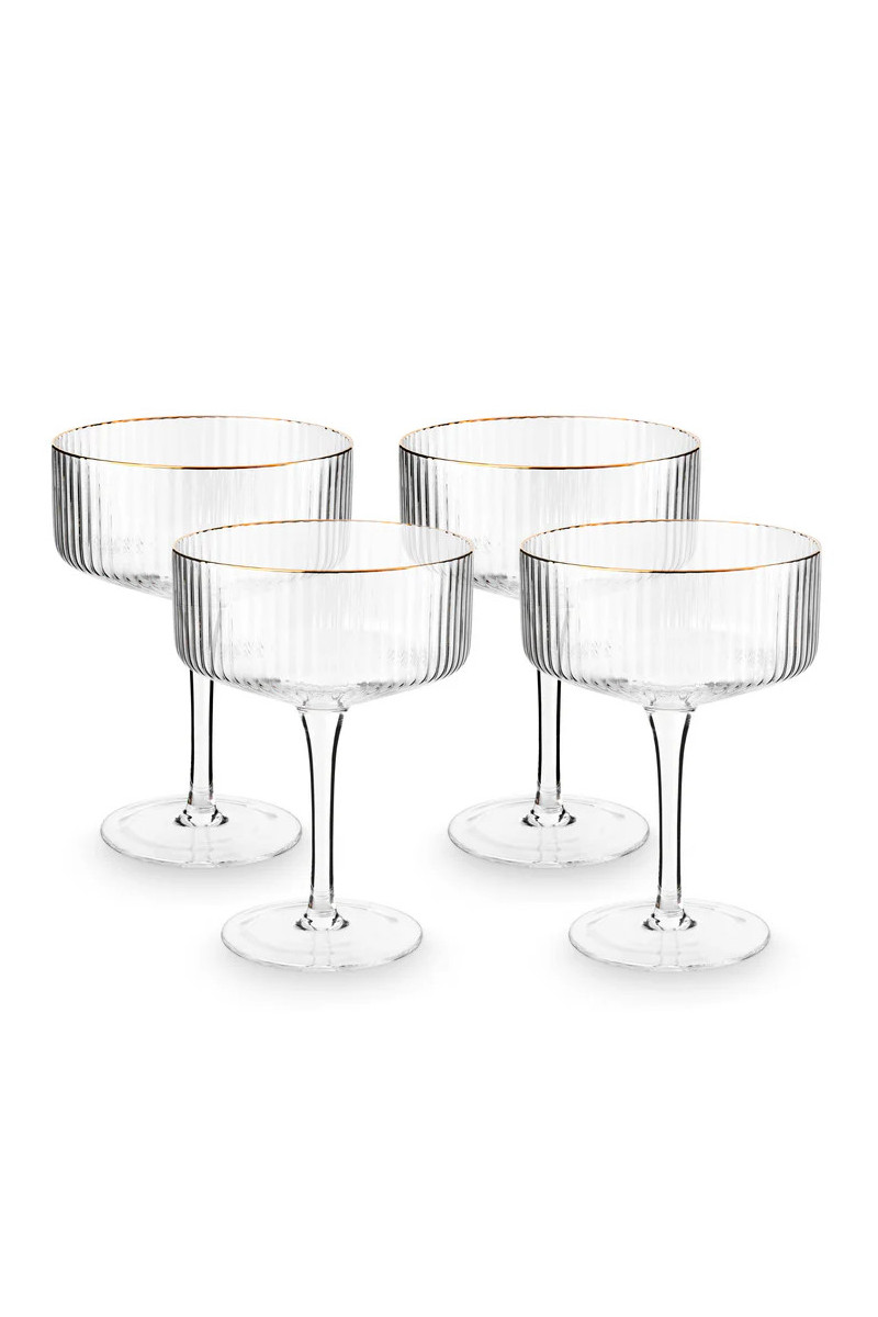 vtwonen Champagne Coupe met gouden rand - Set van 4