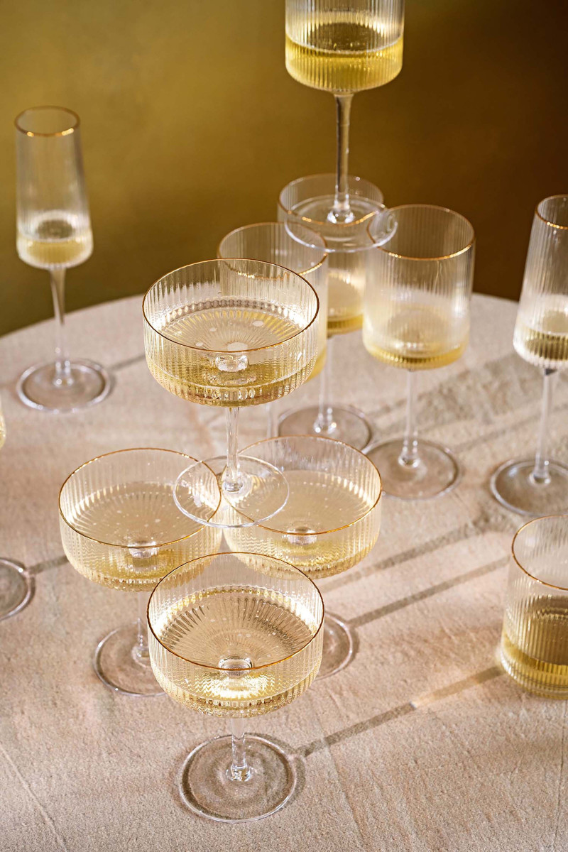 vtwonen Wijnglas met gouden rand - Set van 4