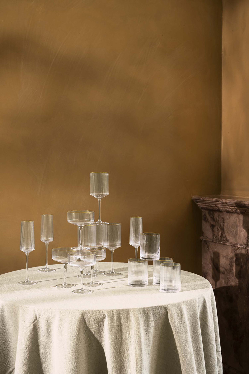 vtwonen Wijnglas met gouden rand - Set van 4