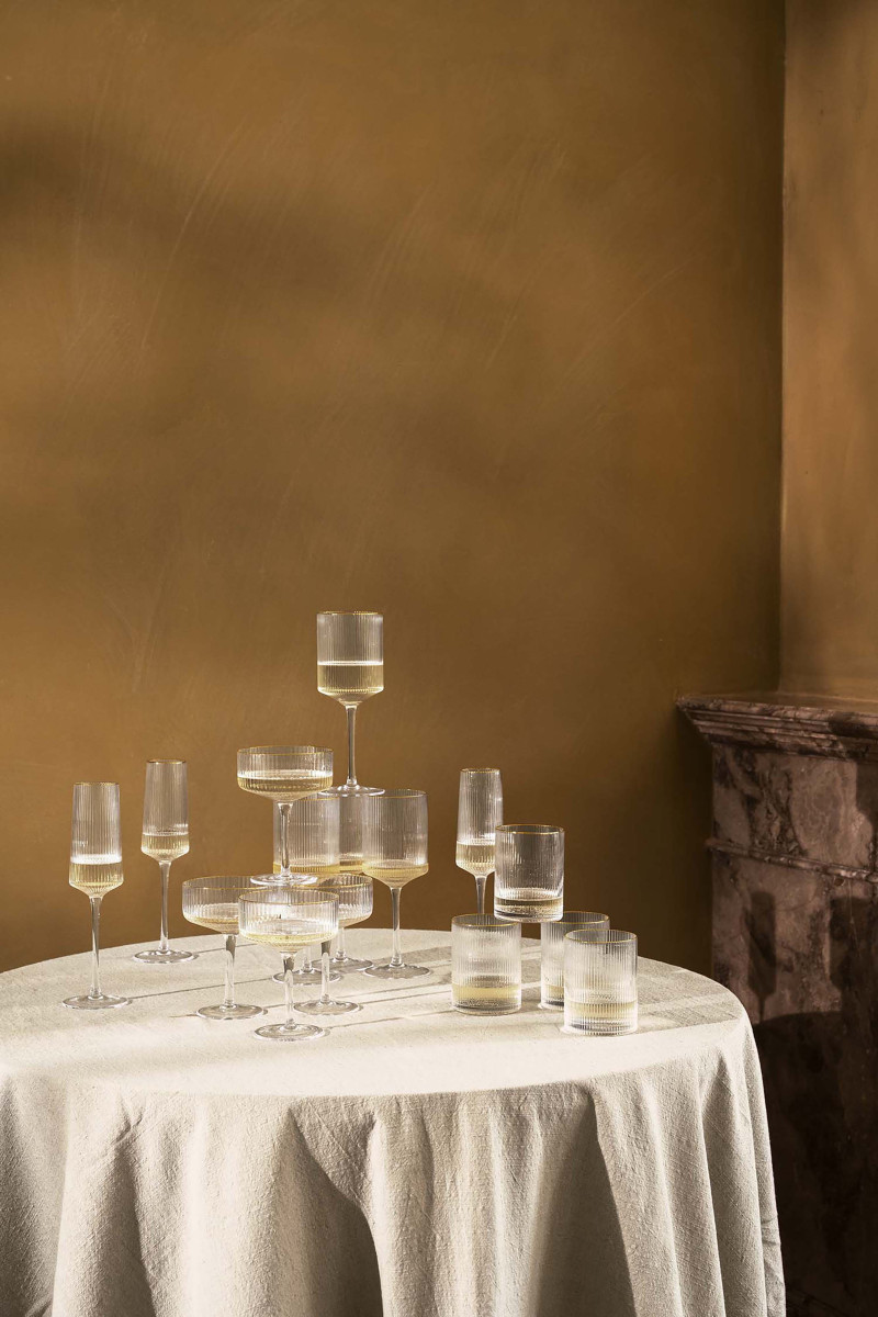 vtwonen Wijnglas met gouden rand - Set van 4